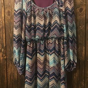 Cinched waist long sleeve blousey dress